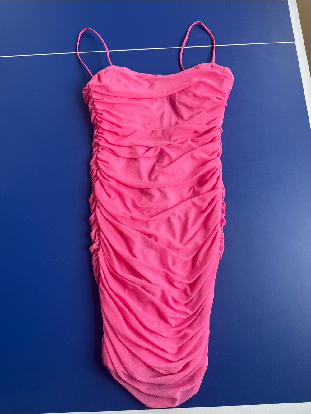 Ruched Spaghetti Strap Bodycon Dress - Hot Pink XS